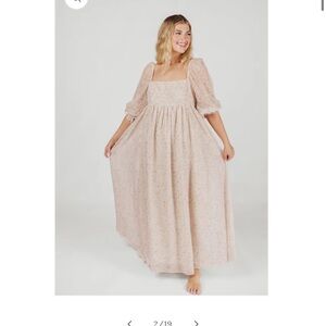 Worth Collective Mona Maxi Dress with Smocking in Beige Floral